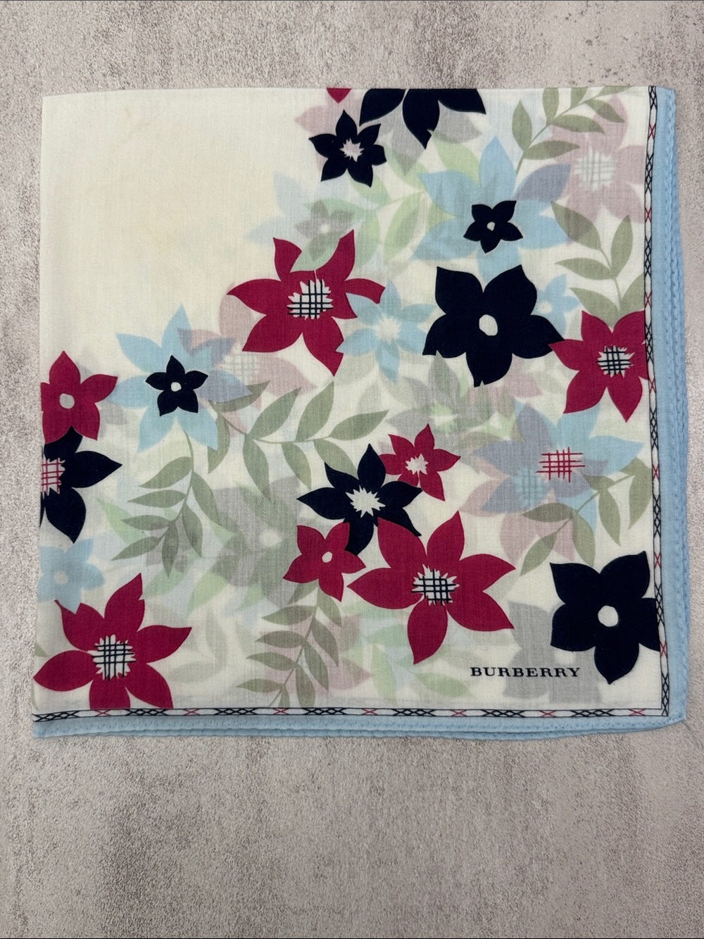 Burberry Floral Cotton Scarf - Cream, Navy & Pink - Picture 2 of 4